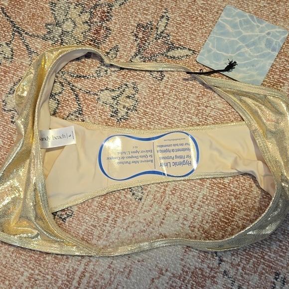 Sandy Beach Gold Stretchy String Bikini Bottom - Size L - Picture 4 of 7